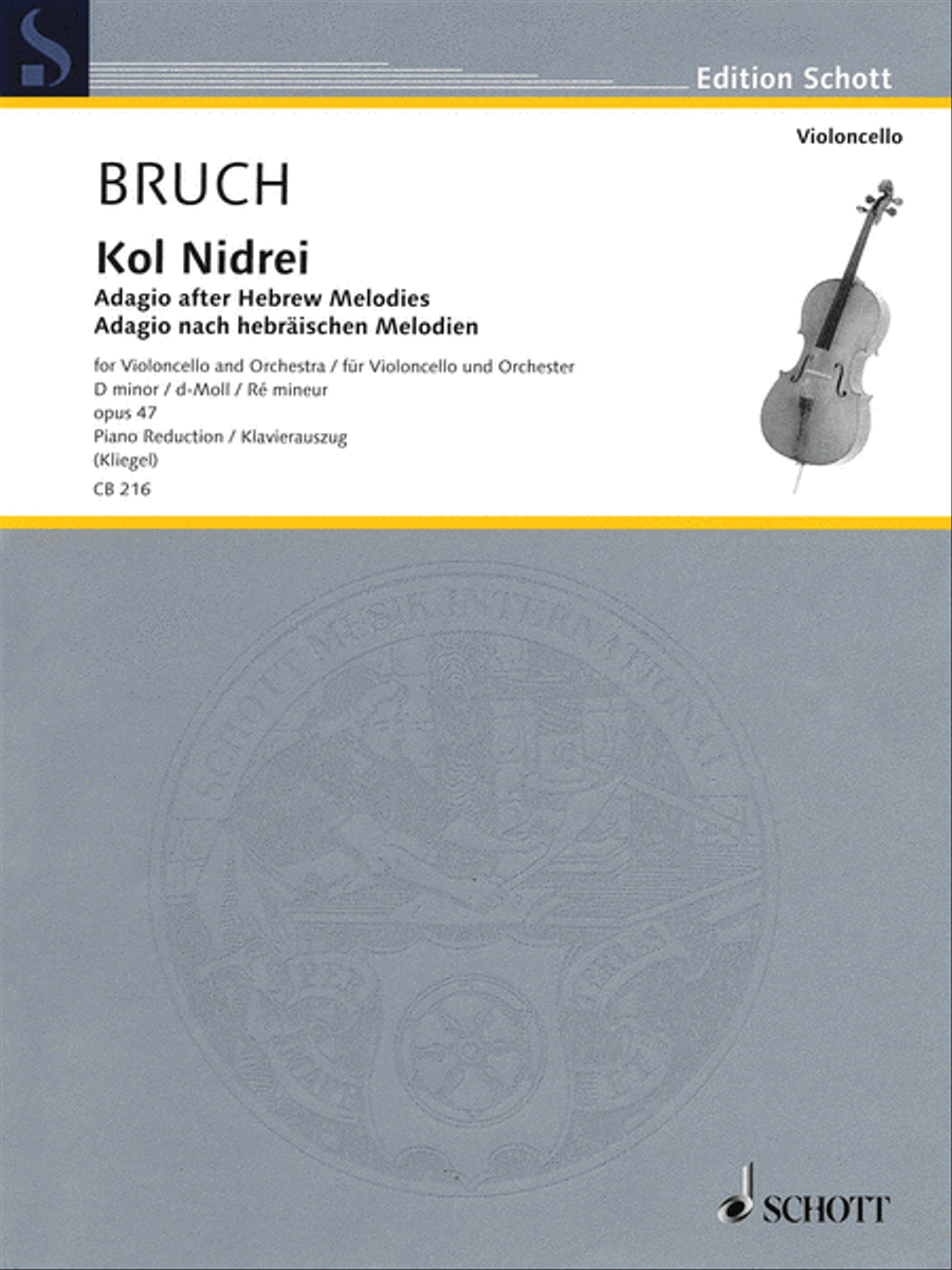 Kol Nidrei: Adagio After Hebrew Melodies Cello/piano Reduction, D-min, Op. 47 Piano Accompaniment scores gallery preview page 1