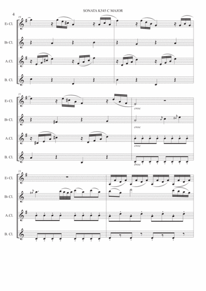 Piano Sonata K545 - 1st movement for Clarinet quartet image number null
