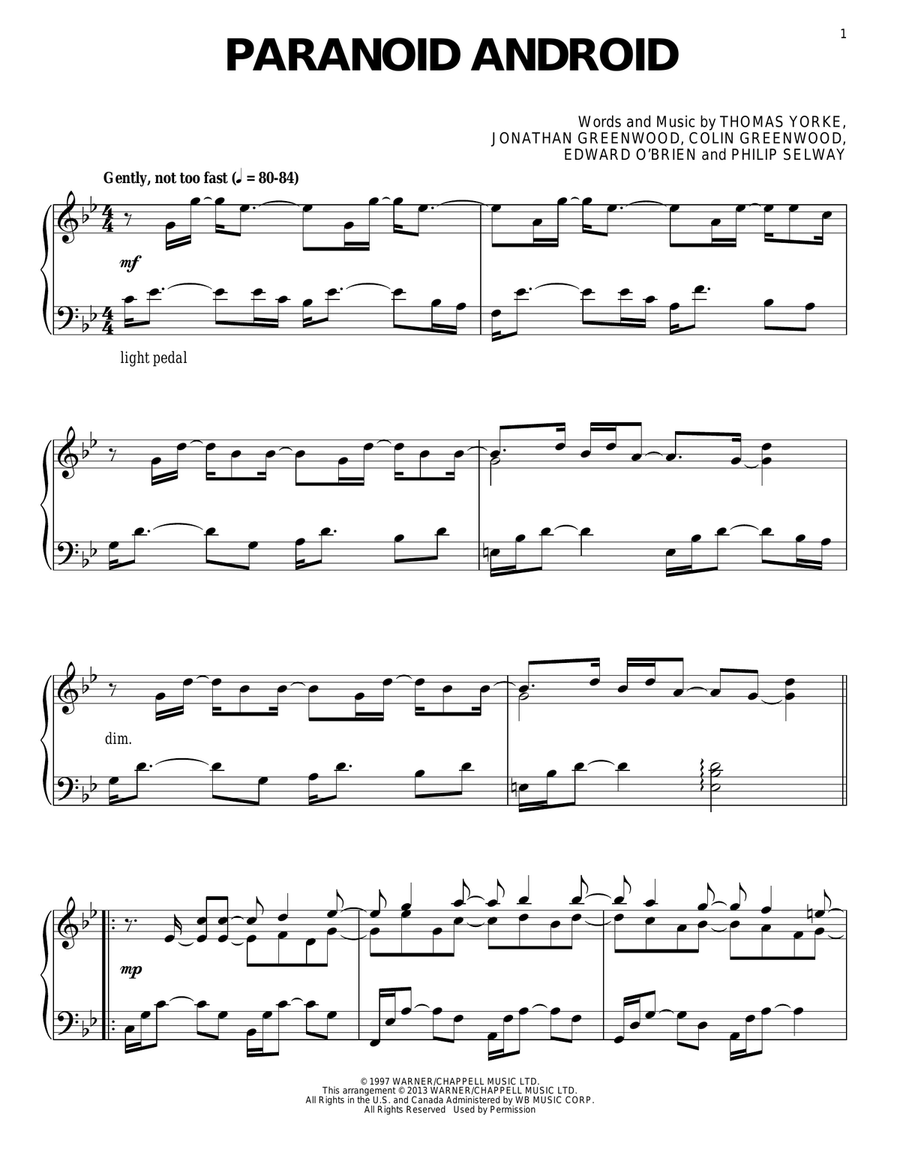 Paranoid Android Piano Solo scores gallery preview page 1