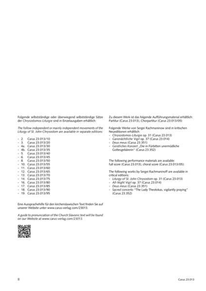 Liturgy of St. John Chrysostom op. 31 for mixed choir a cappella (Chrysostomos-Liturgie op. 31 fur Chor a cappella mit singbarem deutschem Text)