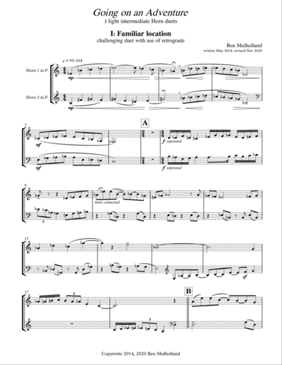 Going on an Adventure: 3 light intermediate duets for Horn Brass Duet scores gallery preview page 1