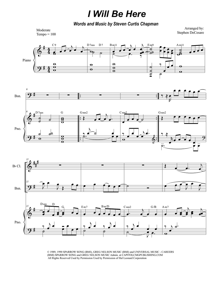 I Will Be Here Woodwind Quartet scores gallery preview page 1