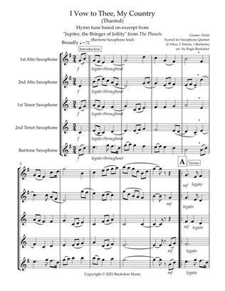 I Vow to Thee, My Country (Thaxted) (Bb) (Saxophone Quintet - 2 Alto, 2 Tenor, 1 Bari) (Baritone lea