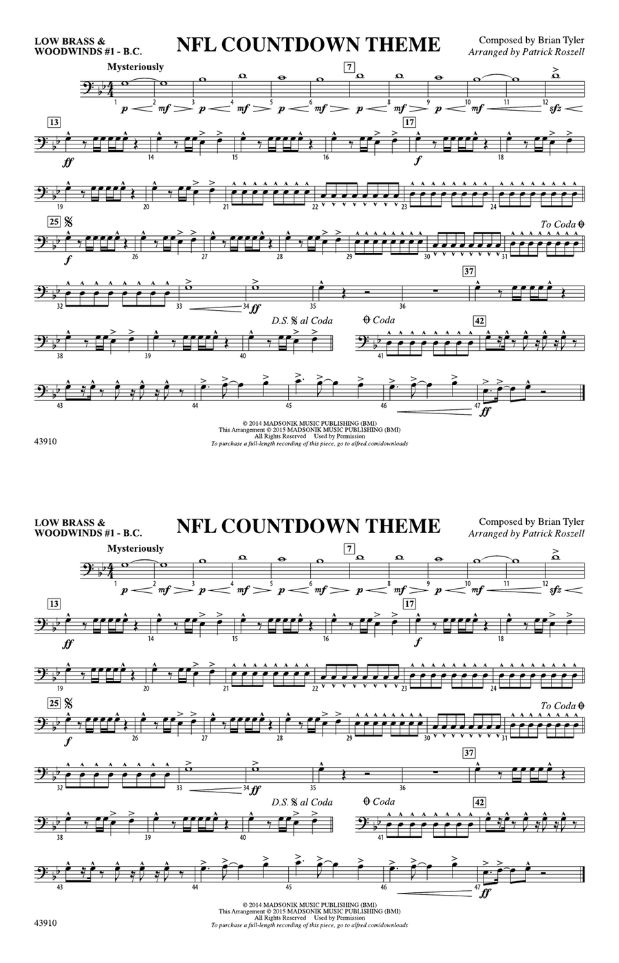 NFL Countdown Theme: Low Brass & Woodwinds #1 - Bass Clef