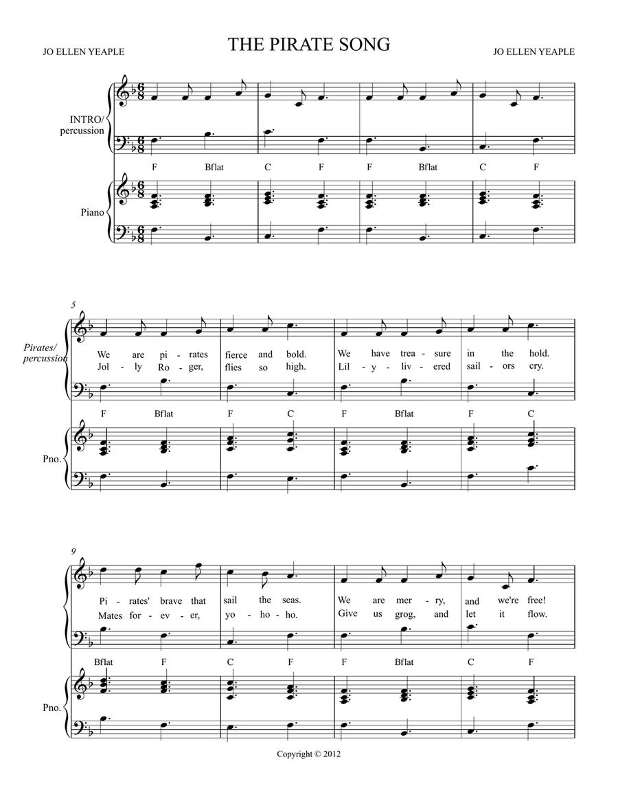 The Pirate Song Piano, Vocal scores gallery preview page 1