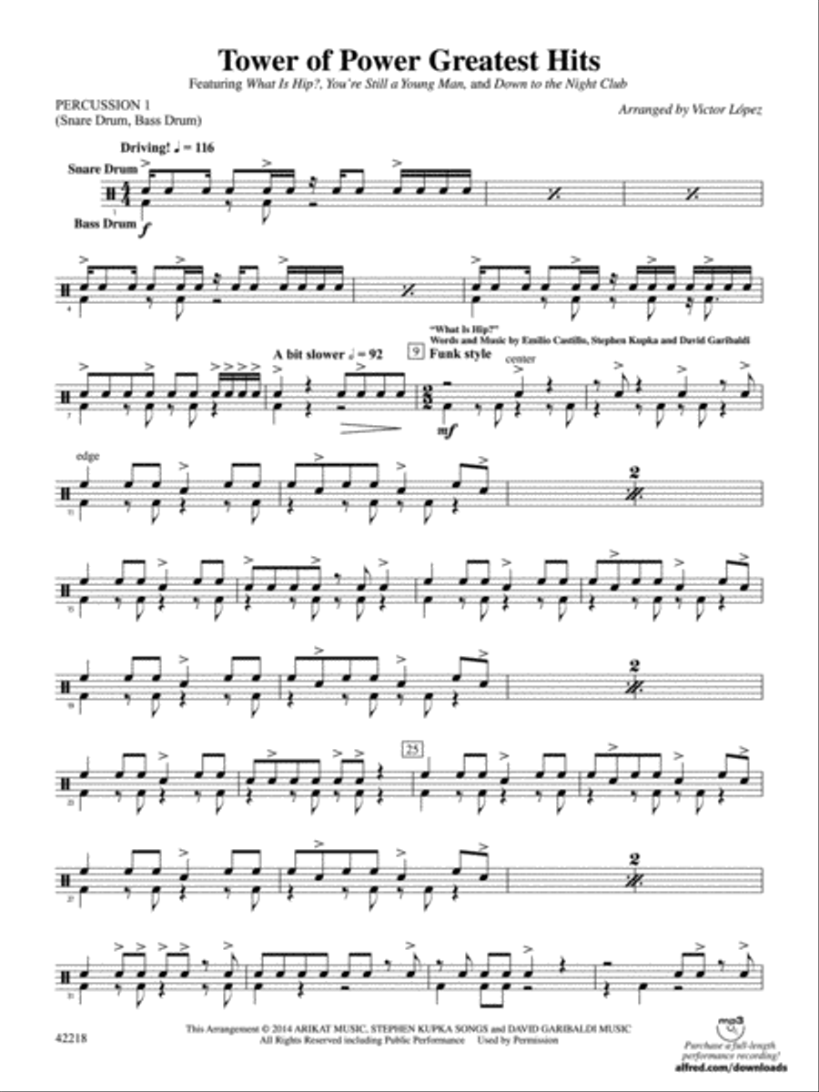 Tower of Power Greatest Hits: 1st Percussion Concert Band scores gallery preview page 1