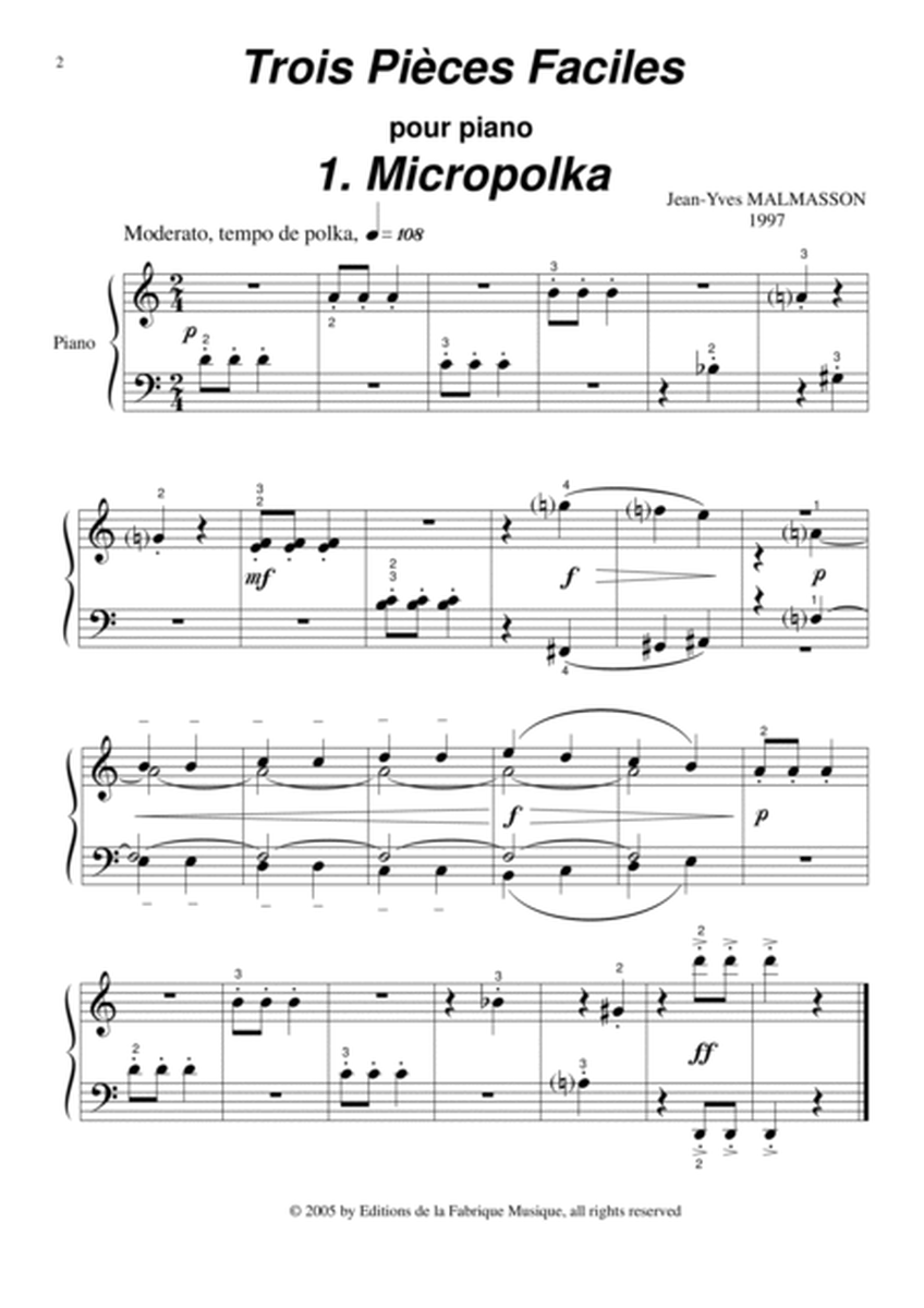 Jean-Yves Malmasson - Trois Pièces Faciles pour le piano (Three Easy Piano Pieces)