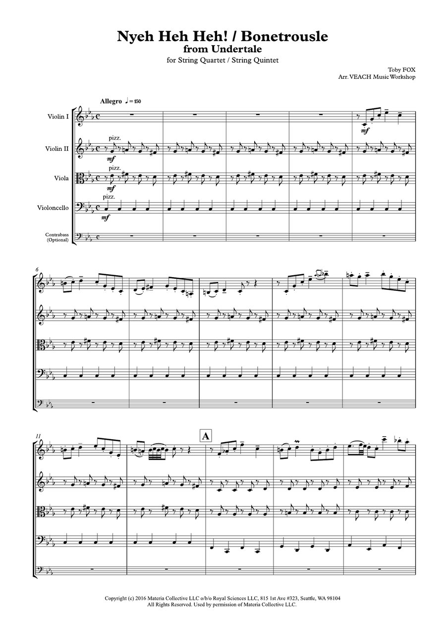Bonetrousle (from Undertale) String Quartet scores gallery preview page 1