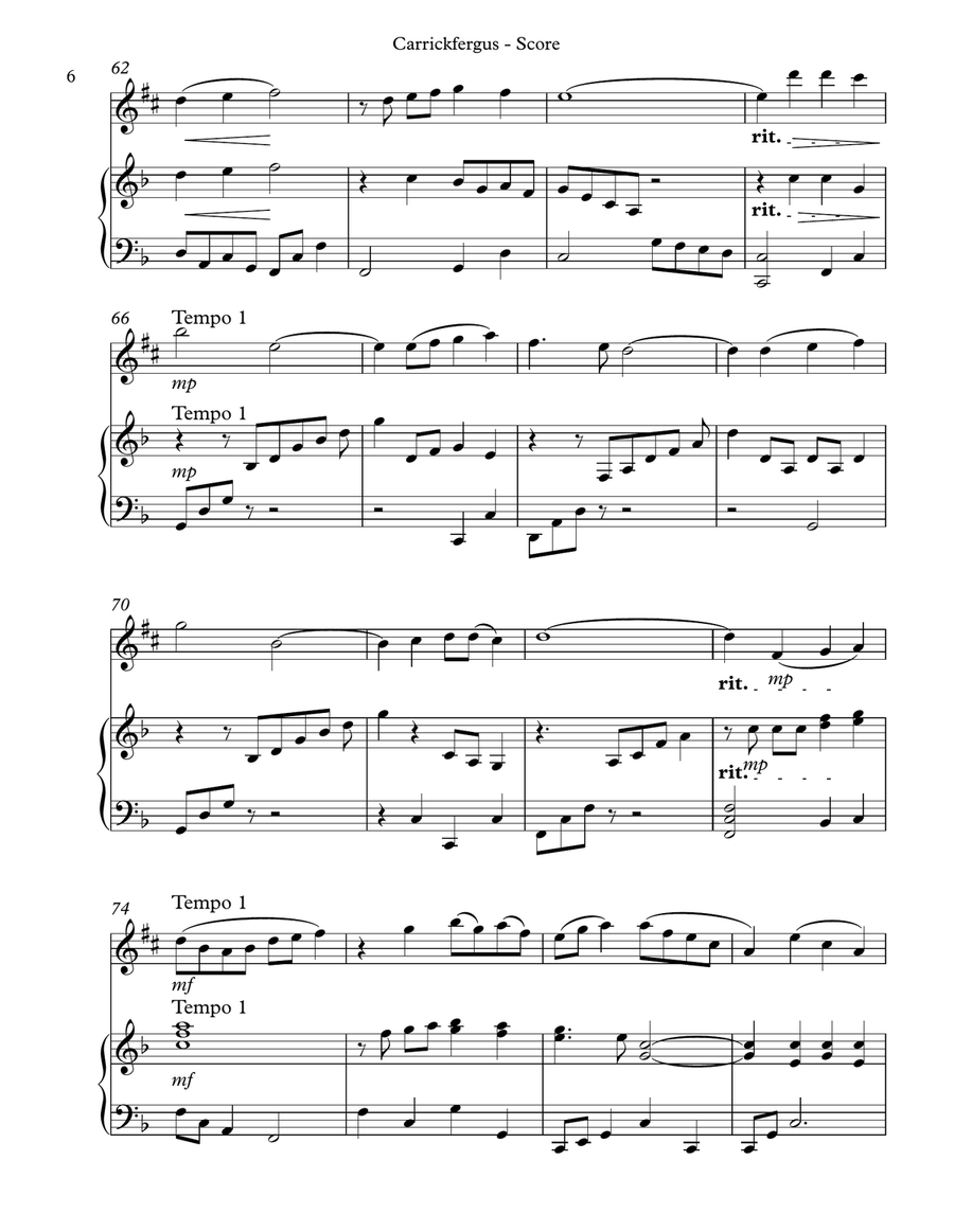 Carrickfergus Duet for Eb Alto Saxophone & Harp Alto Saxophone scores gallery preview page 6
