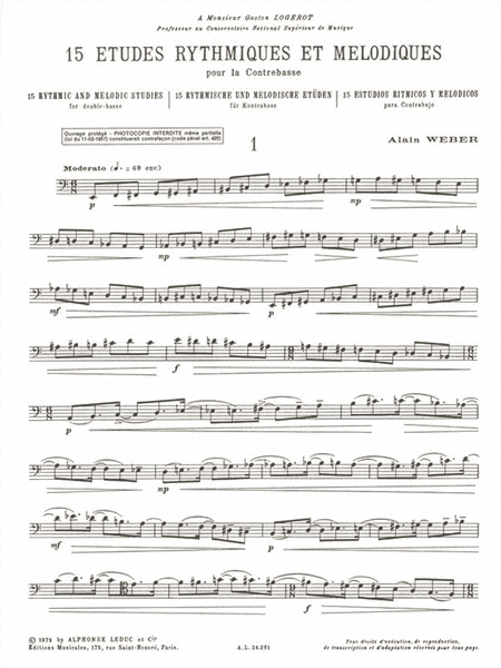 15 Rhythmic And Melodic Studies, For Double Bass