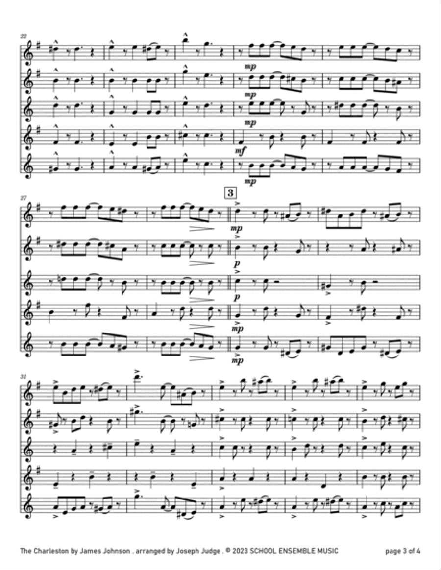The Charleston by Johnson for Saxophone Quartet in Schools Saxophone Quartet scores gallery preview page 3