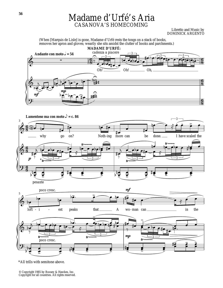 Madame d'Urfe's Aria (from Casanova's Homecoming) Mezzo-Soprano Voice scores gallery preview page 1
