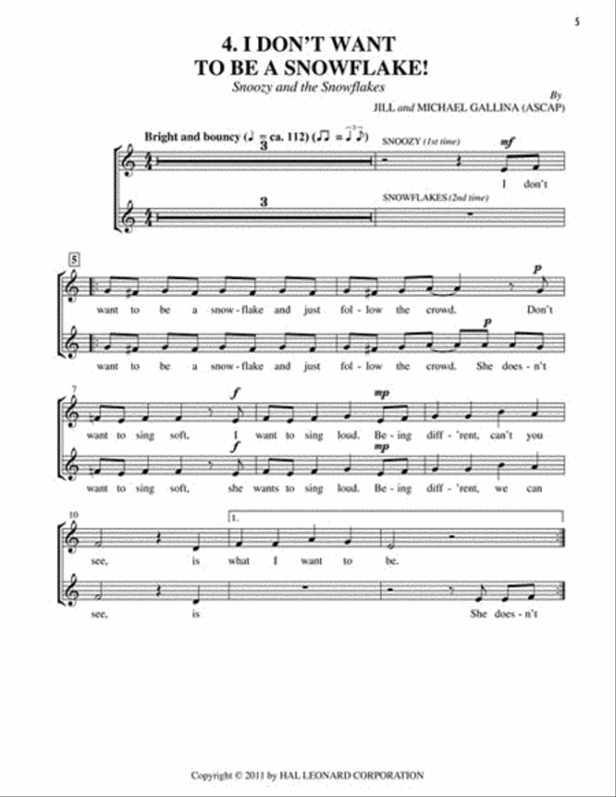 Snoozy Snowflake Unison Choir scores gallery preview page 6