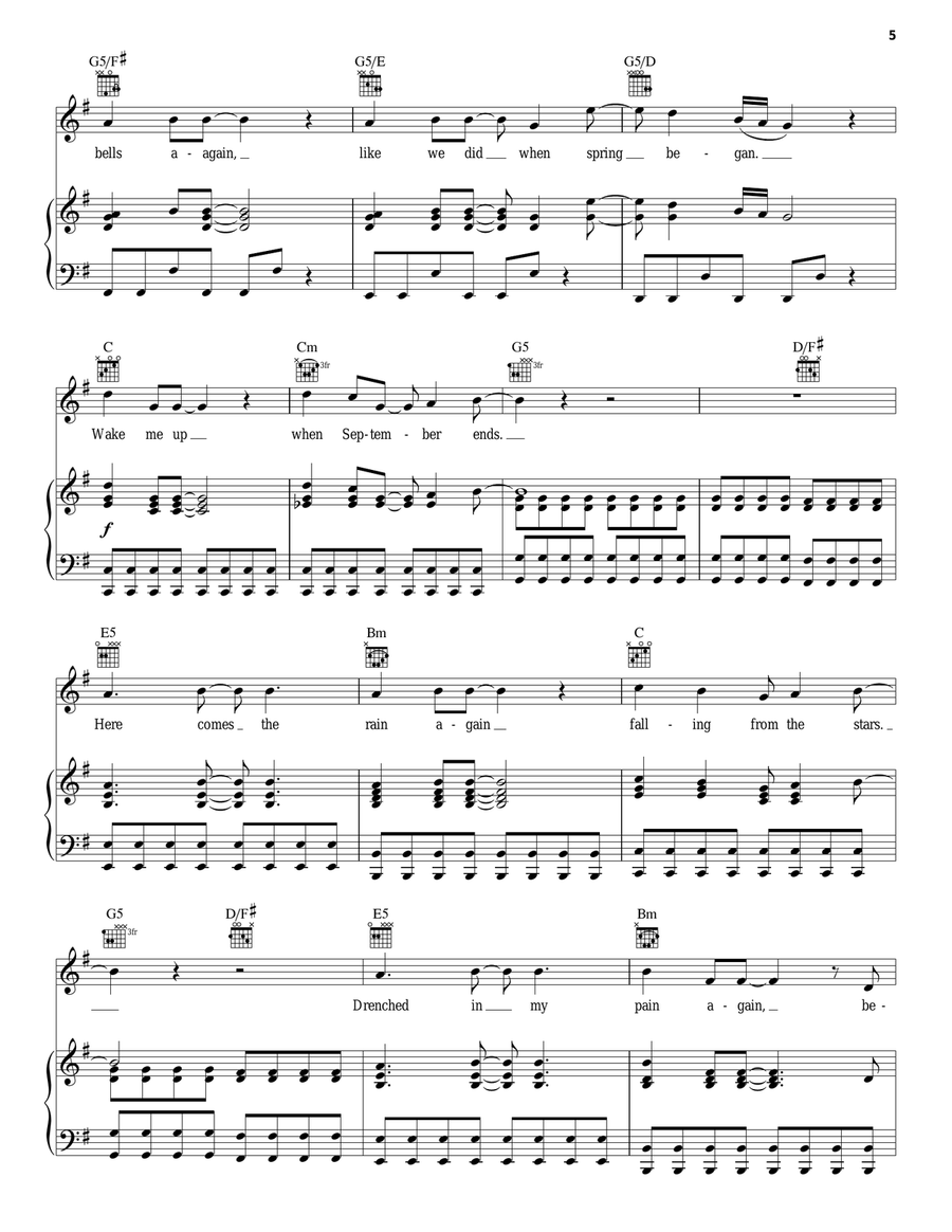 Wake Me Up When September Ends Piano, Vocal, Guitar scores gallery preview page 5