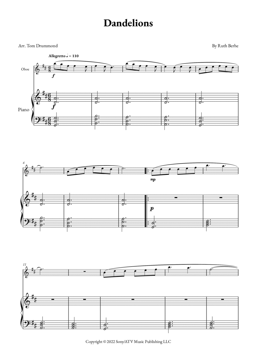 Dandelions Piano scores gallery preview page 1