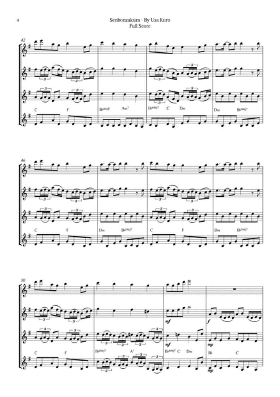 Senbonzakura Clarinet Quartet scores gallery preview page 4