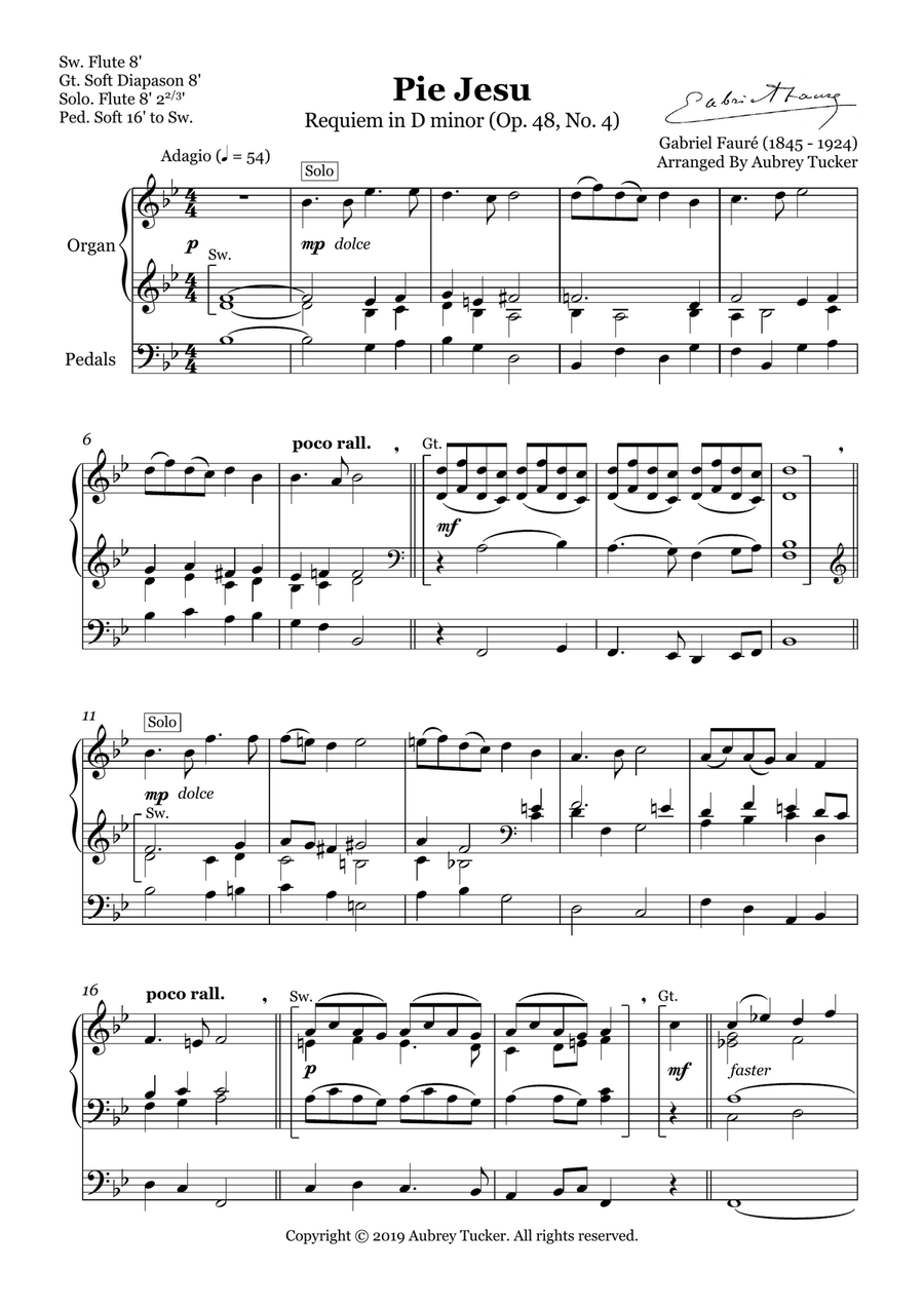 Organ: Pie Jesu (Requiem in D minor Op. 48, No. 4) - Gabriel Faure Organ Solo scores gallery preview page 2