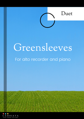 Book cover for Greensleeves - for solo recorder (Alto) and piano accompaniment (Easy)