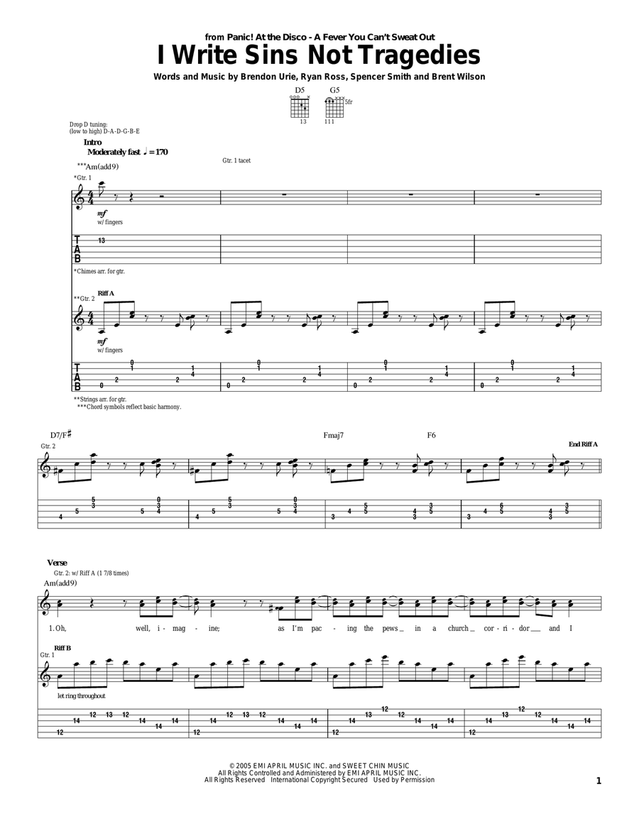 I Write Sins Not Tragedies Acoustic Guitar scores gallery preview page 1