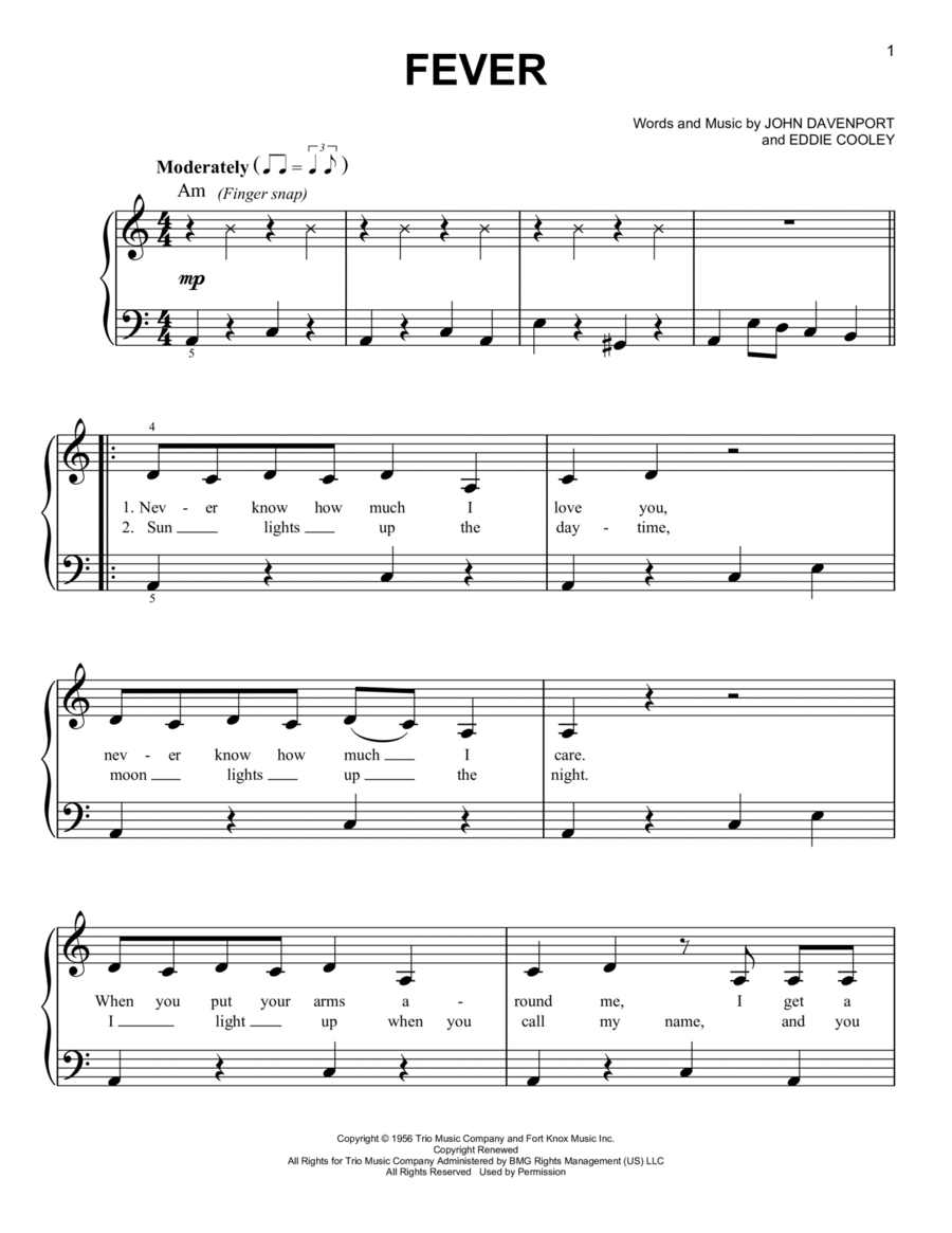 Fever Easy Piano scores gallery preview page 1