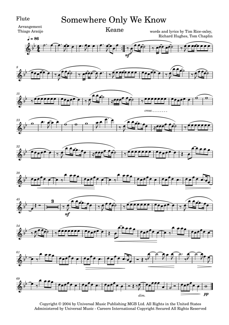Somewhere Only We Know Somewhere Only We Know Flute Solo scores gallery preview page 1