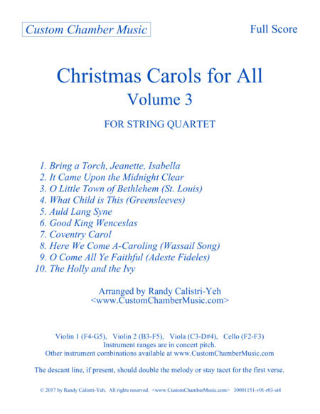Christmas Carols for All, Volume 3 (for String Quartet)