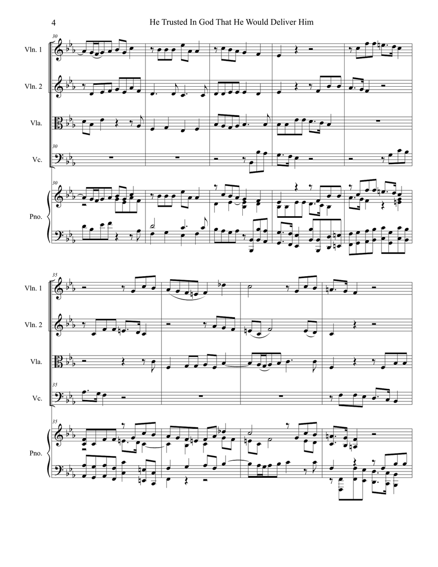 He Trusted In God That He Would Deliver Him (String Quartet and Piano) String Quartet scores gallery preview page 4
