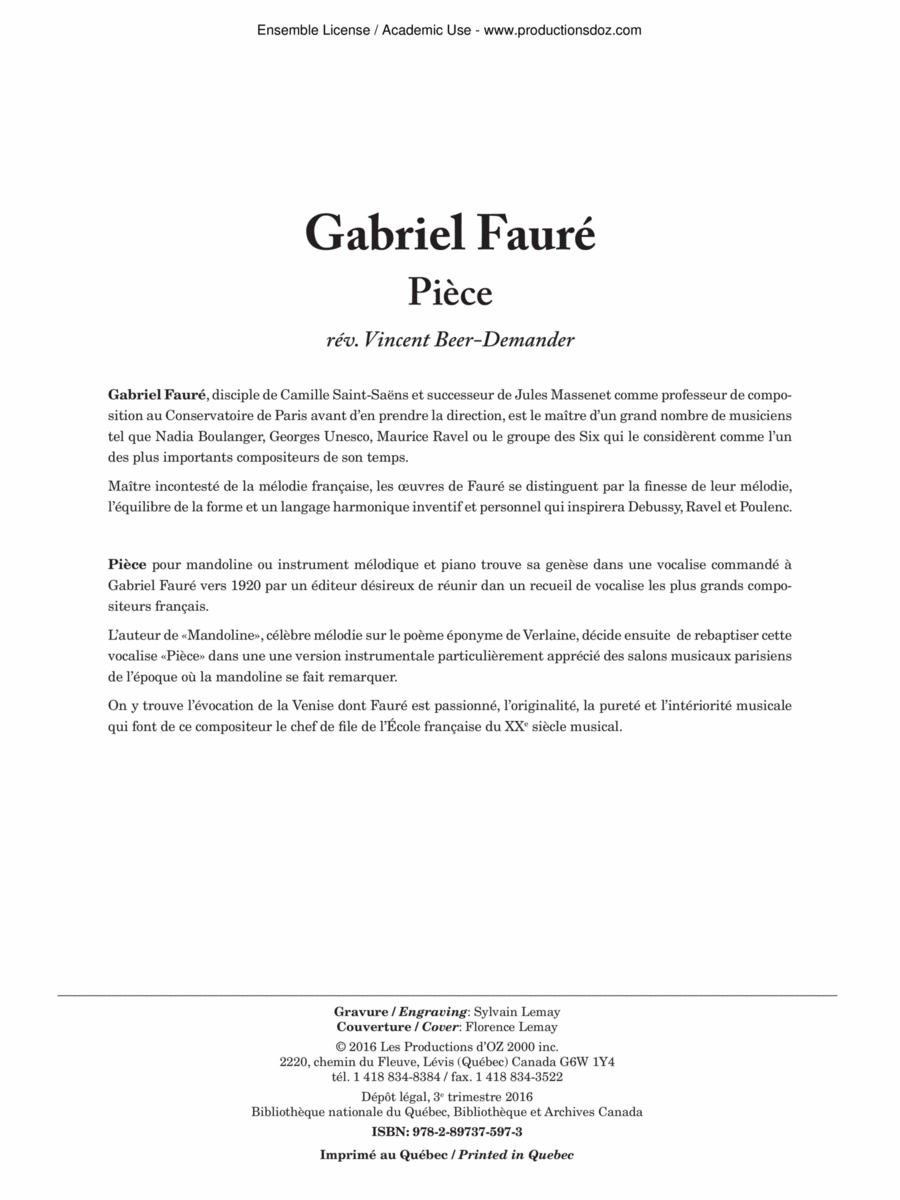 Pièce Piano Accompaniment scores gallery preview page 1