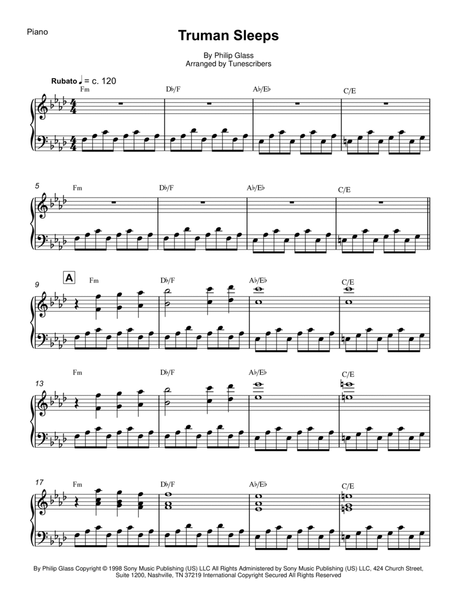 Truman Sleeps Piano Solo scores gallery preview page 1