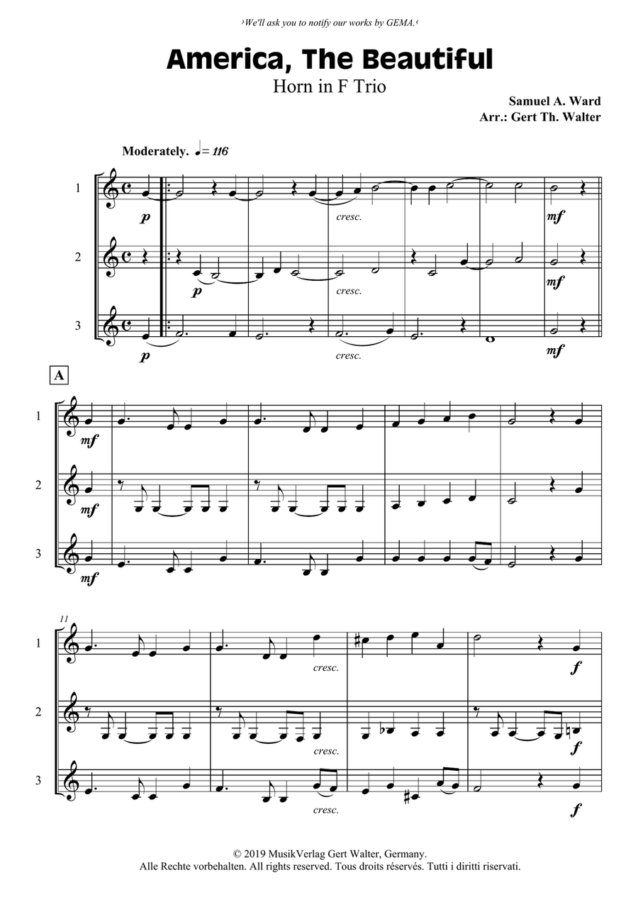 America, The Beautiful Horn scores gallery preview page 1