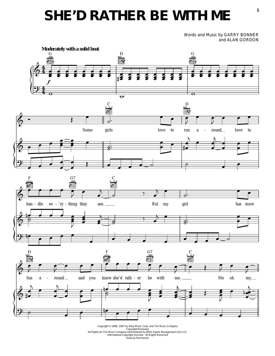 She'd Rather Be With Me Piano, Vocal, Guitar scores gallery preview page 1