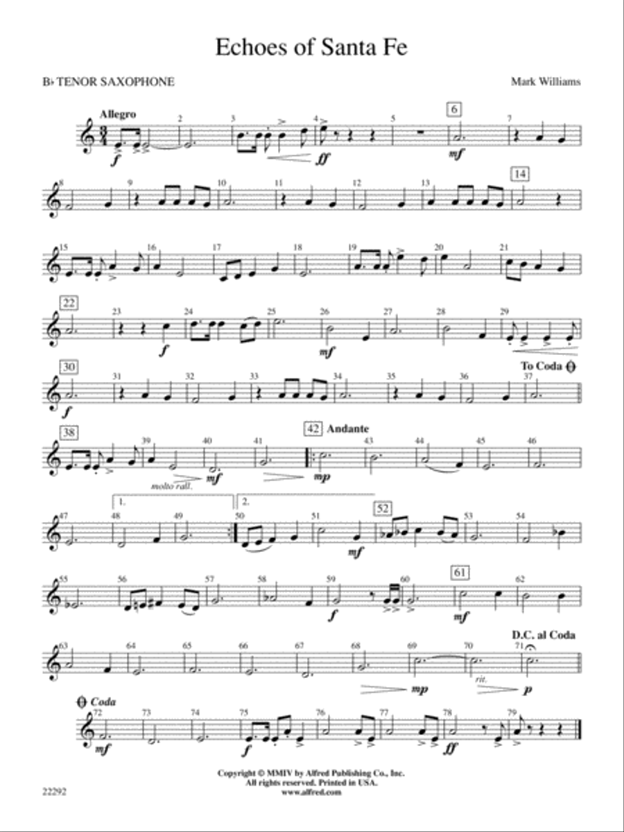 Echoes of Santa Fe: B-flat Tenor Saxophone Concert Band scores gallery preview page 1
