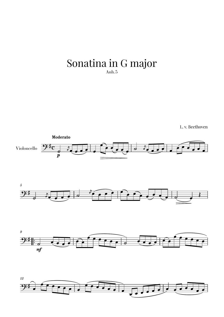 Beethoven - Sonatina in G Major (for Cello) Beethoven - Sonatina in G Major (for Cello) Cello Solo scores gallery preview page 1