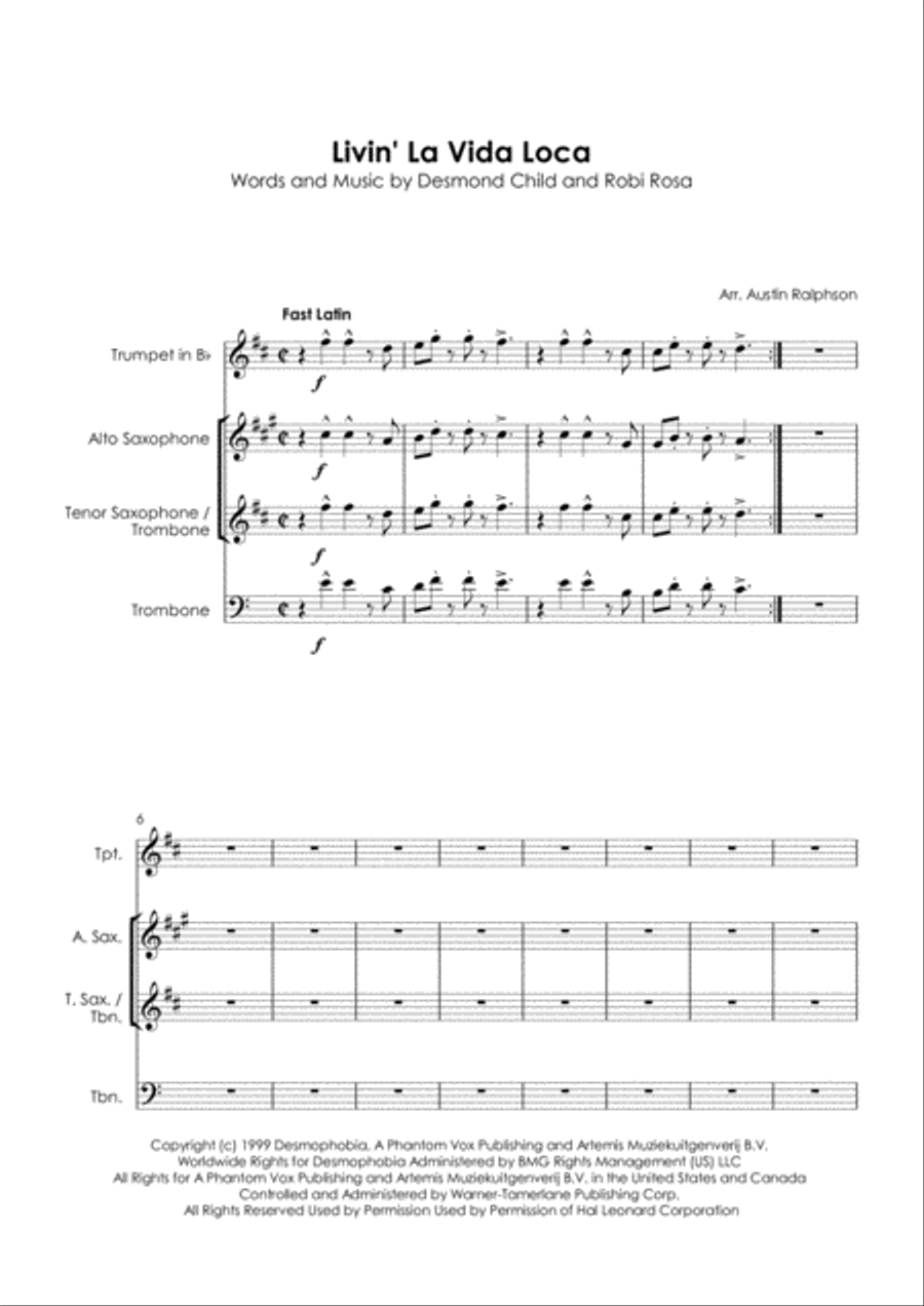 Livin' La Vida Loca Tenor Saxophone scores gallery preview page 3