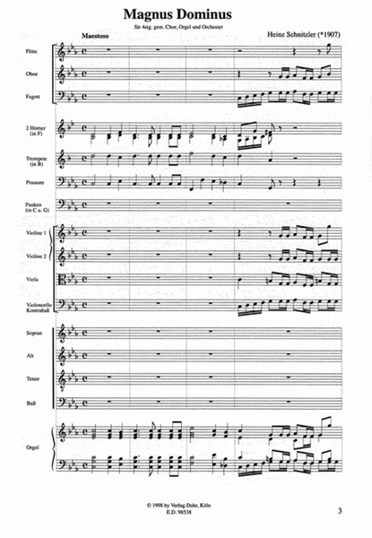 Magnus Dominus (1990) -Fassung für vierstimmigen gemischten Chor, Orgel und kleines Orchester-