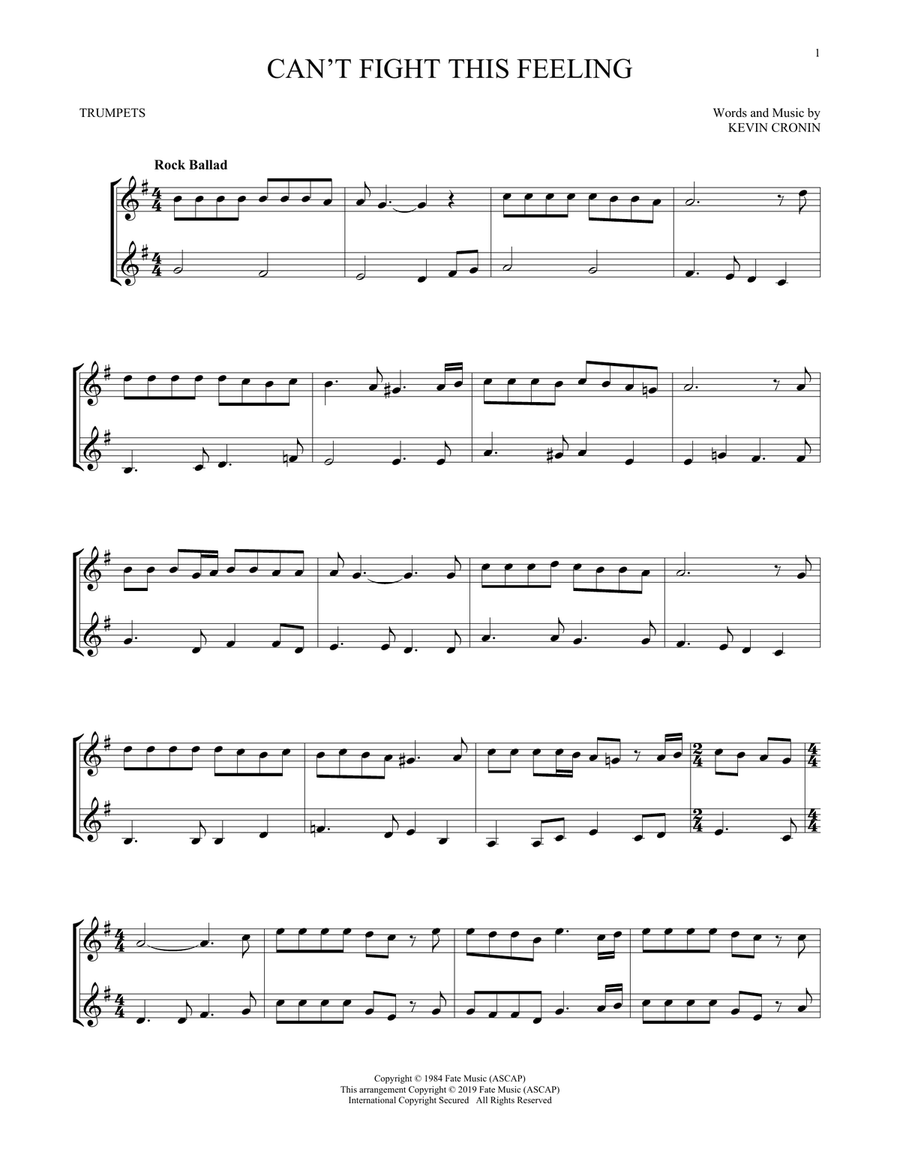 Can't Fight This Feeling Trumpet Duet scores gallery preview page 1