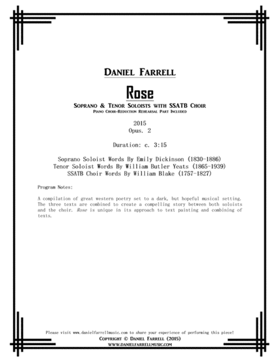Rose - Soprano & Tenor Soloists with SSATB Choir (Op. 2) image number null