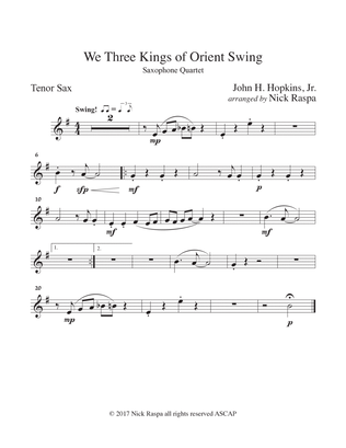 We Three Kings of Orient Swing (sax quartet - AATB) Tenor Sax part