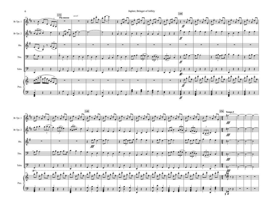 The Planets: Jupiter for Brass Quintet and Piano Brass Ensemble scores gallery preview page 6