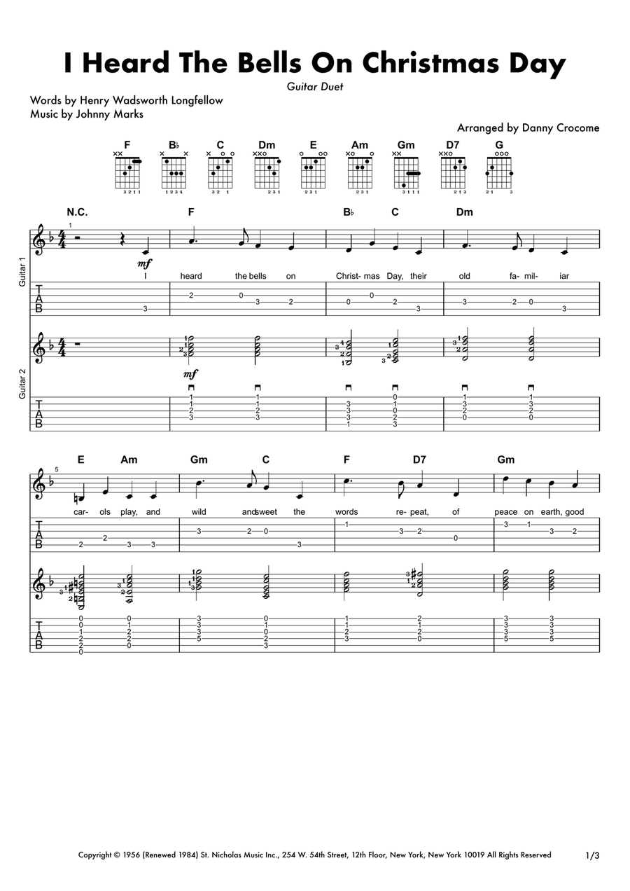 I Heard The Bells On Christmas Day (Guitar Duet) Guitar Tablature scores gallery preview page 1