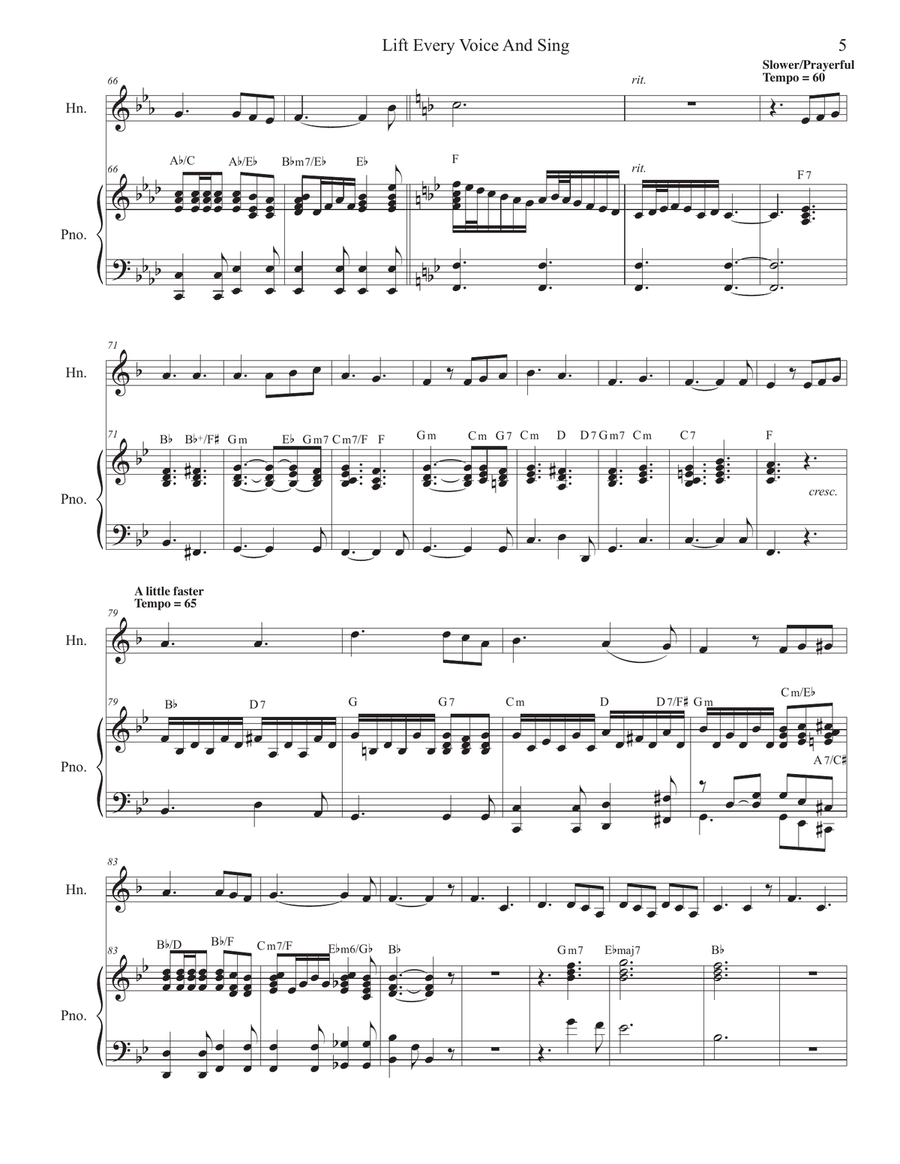 Lift Every Voice And Sing (French Horn solo and Piano) Voice scores gallery preview page 6