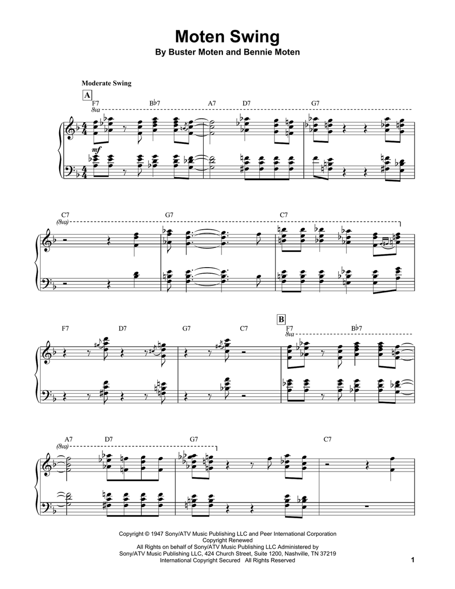 Moten Swing Piano scores gallery preview page 1