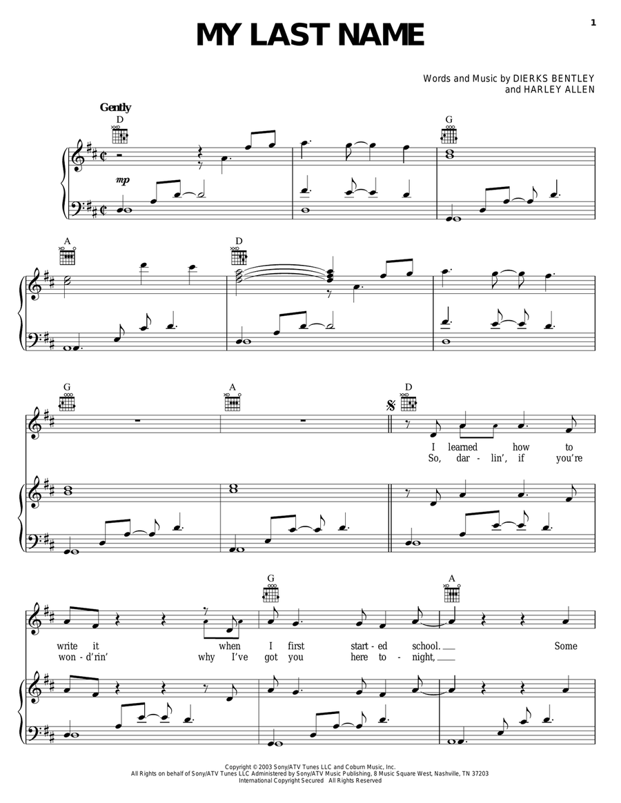 My Last Name Piano, Vocal, Guitar scores gallery preview page 1