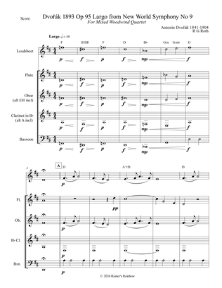 Book cover for Dvorak 9 Largo Score Parts Leadsheet for Mixed Woodwind Quartet