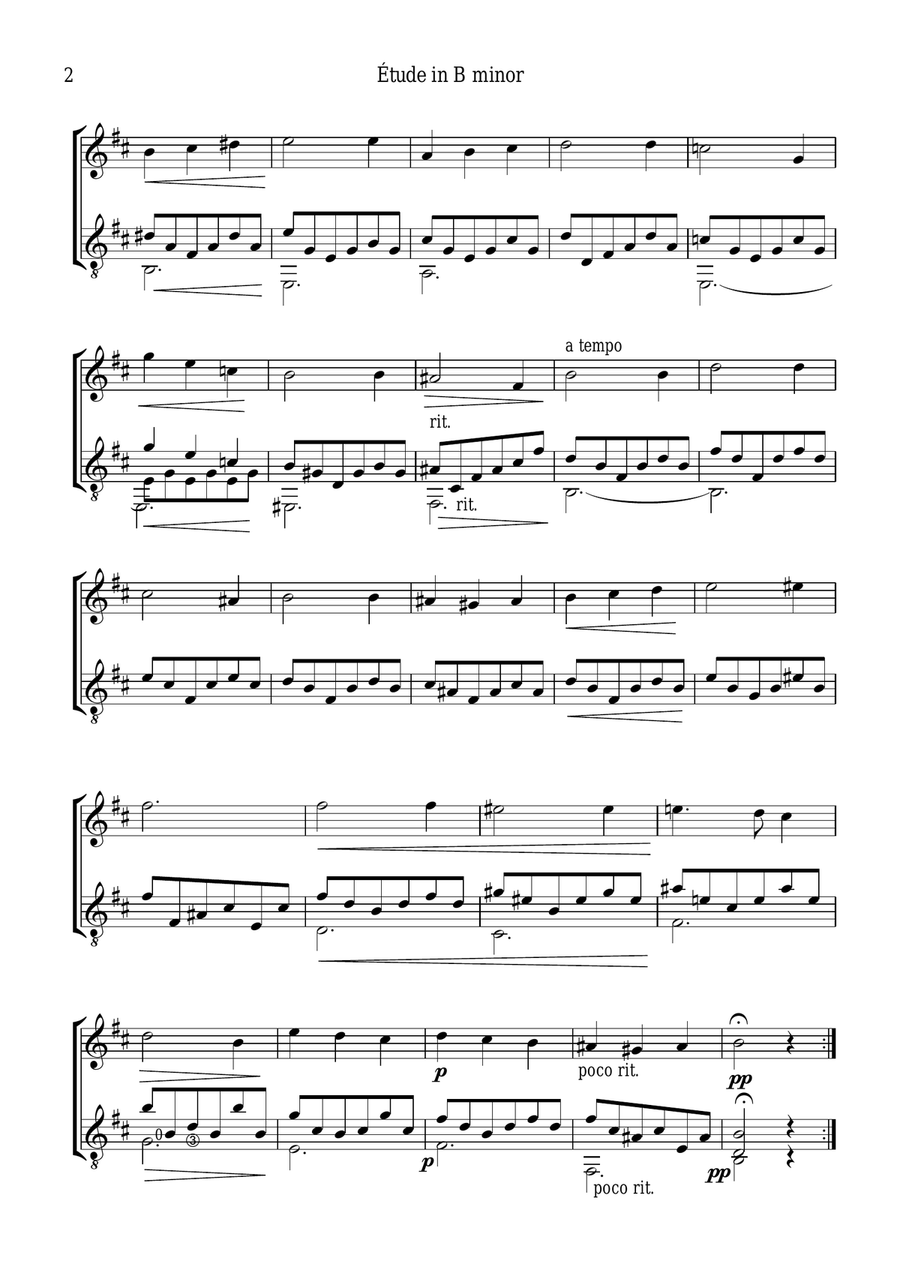 Étude (study) in B Minor Op. 35 No. 22 for violin or flute and guitar Flute scores gallery preview page 2