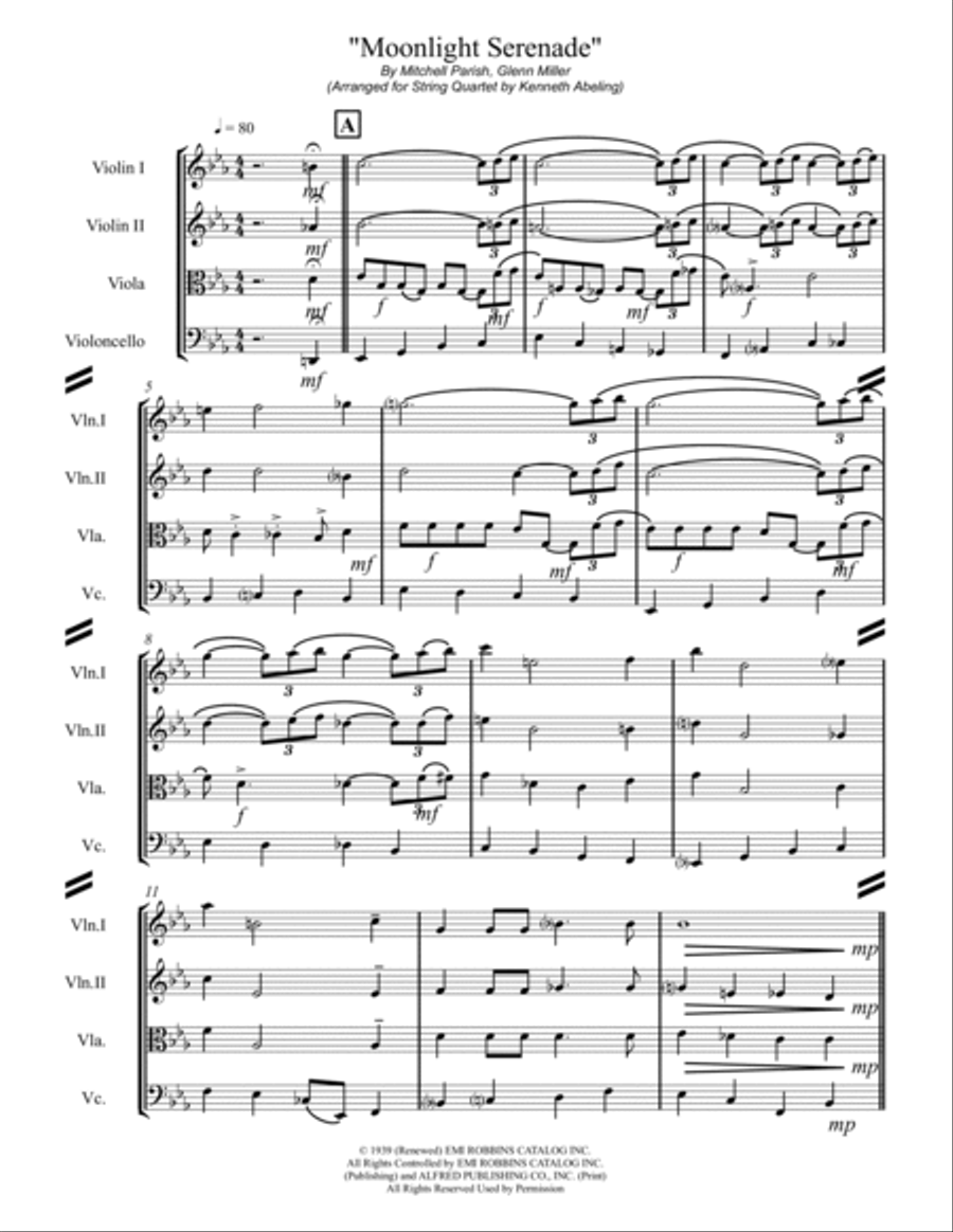 Moonlight Serenade String Quartet scores gallery preview page 2