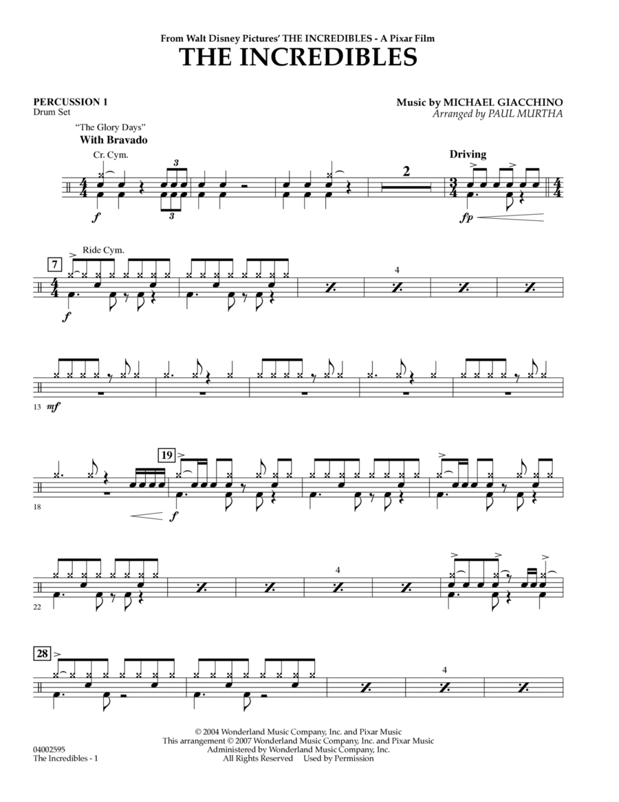 The Incredibles - Percussion 1 Concert Band scores gallery preview page 1