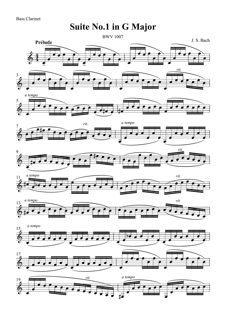 Cello Suite No.1 - I.Prelude (for Bass Clarinet) / J.S.Bach BWV1007 Full Orchestra scores gallery preview page 1