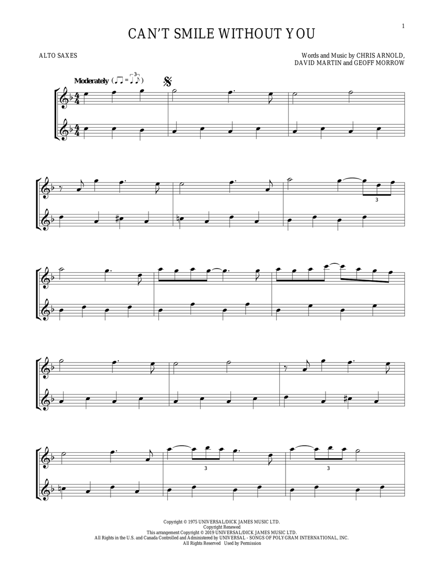 Can't Smile Without You Woodwind Duet scores gallery preview page 1