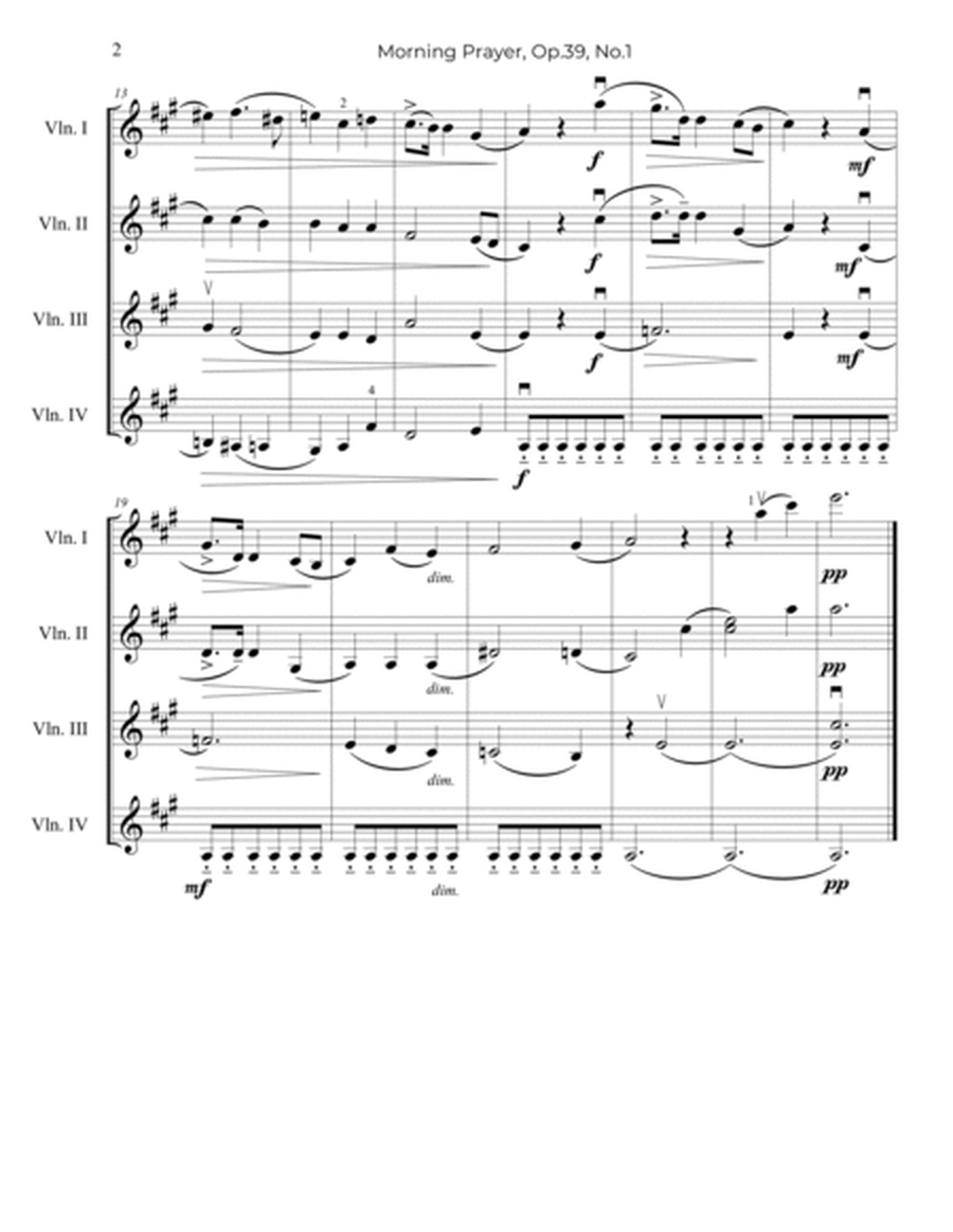 Tchaikovsky: Morning Prayer, Op.39, No.1 - arr. for Violin Quartet image number null
